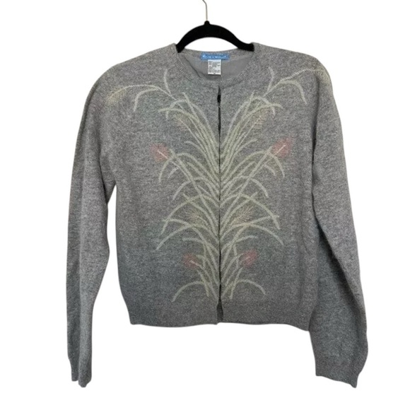 SOLD WHITE + WARREN CARDIGAN S BEADED FLORAL LAMBSWOOL ANGORA RABBIT HAIR - Picture 3 of 13